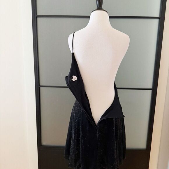 Vintage 80s 90s Black Silver Festive Swing Skater Mini Dress M/L USA Union Made - Picture 5 of 13